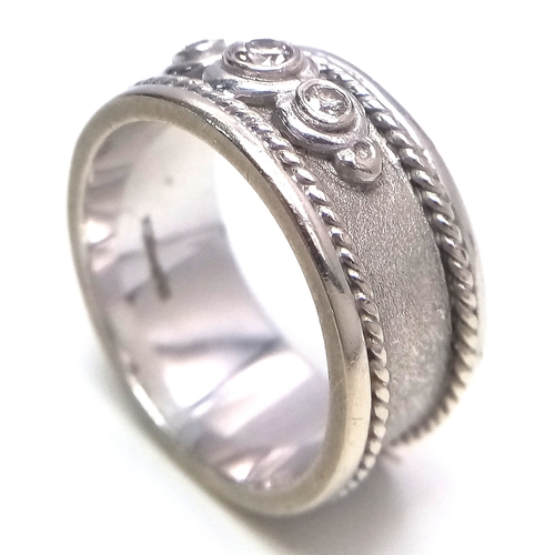 14 - Magnificent 9 CARAT WHITE GOLD BAND RING having 3 x Brilliant Cut DIAMONDS SET TO TOP.  Rope Border ... 