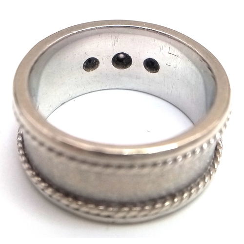14 - Magnificent 9 CARAT WHITE GOLD BAND RING having 3 x Brilliant Cut DIAMONDS SET TO TOP.  Rope Border ... 