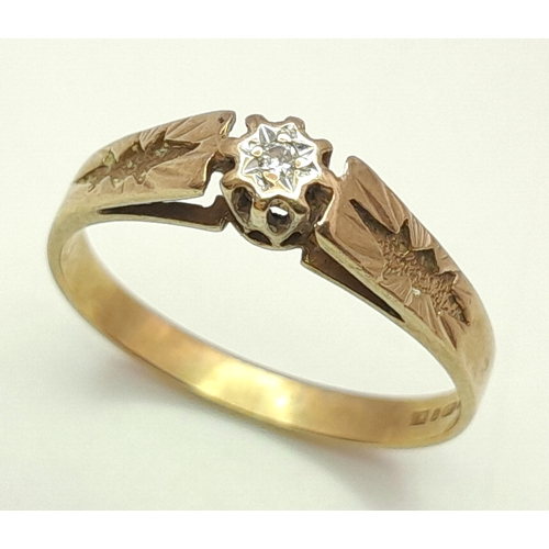 28 - Vintage 9 CARAT GOLD,  FULLY HALLMARKED DIAMOND RING. 2.0 GRAMS. Size P 1/2 - Q.