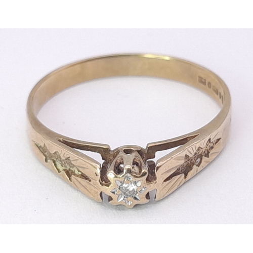28 - Vintage 9 CARAT GOLD,  FULLY HALLMARKED DIAMOND RING. 2.0 GRAMS. Size P 1/2 - Q.