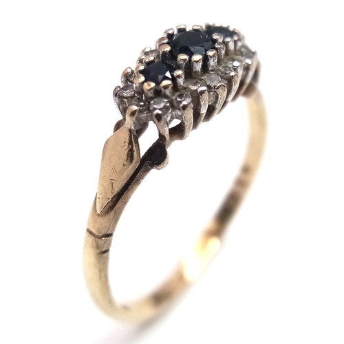 42 - Dainty Fully Hallmarked 9 CARAT GOLD SAPPHIRE and DIAMOND RING. 1.7 Grams. Size L 1/2 - M. Band not ... 