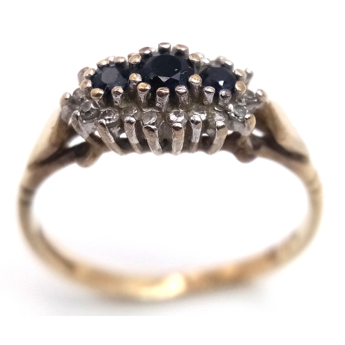 42 - Dainty Fully Hallmarked 9 CARAT GOLD SAPPHIRE and DIAMOND RING. 1.7 Grams. Size L 1/2 - M. Band not ... 