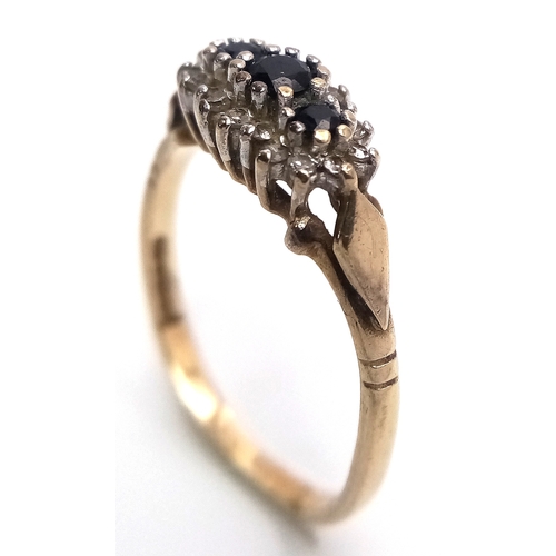 42 - Dainty Fully Hallmarked 9 CARAT GOLD SAPPHIRE and DIAMOND RING. 1.7 Grams. Size L 1/2 - M. Band not ... 