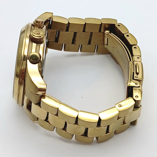 663 - A MICHAEL KORS, GOLD TONE, CHRONOGRAPH, BRACELET WATCH. IN FULL WORKING ORDER. NEW BATTERY FITTED RE... 