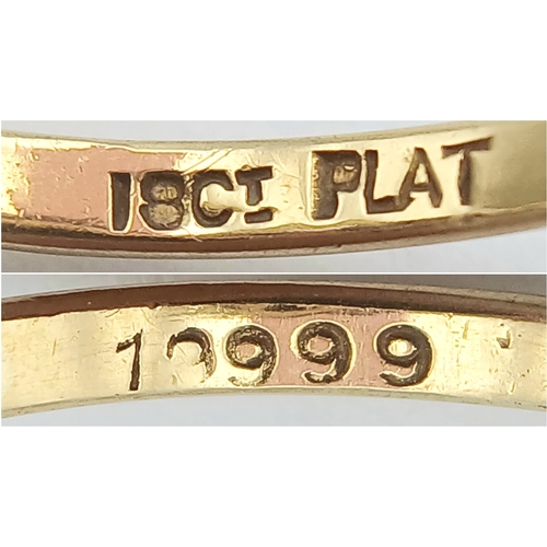 91 - Antique 18 CARAT GOLD, CROSSOVER STYLE RING with DIAMONDS in PLATINUM. 2.4 GRAMS. Size O.