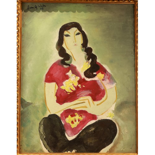 "Young Lady" by Luu Cong Nhan,  84 x 64 cm, oil on canvas. Perfect condition. Luu Cong Nhan (1930-2007), major figure in modern Vietnamese art, known for expressive oil and watercolor paintings of rural Vietnam. Luu Cong Nhan is one of the few artists with a working spirit throughout, drawing quite a few works. In the last years of his life, when he suffered from Parkinson's disease, then lung disease, his limbs were very weak, he was confined to a wheelchair, but he still drew. With the spirit of minimalism, just a few strokes, a few "smeared colors" are done, but those paintings, especially still lifes, are still very calm, full of context. This item is held at Cadmore ASIAN Office in Vietnam and will be shipped from there. Buyers will be responsible for direct shipping payments. Delivery will take slightly longer.