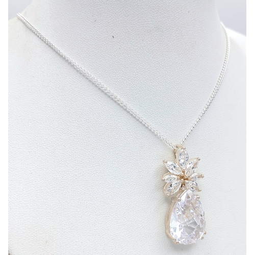1183 - An Eye-Catching Sterling Silver and White Quartz Set Pendant Necklace-46cm Length Chain. The Pendant... 