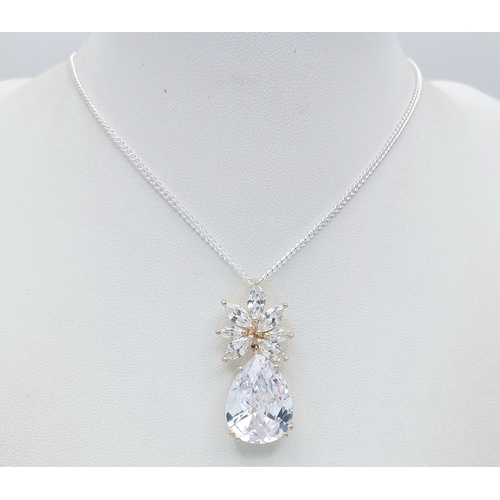 1183 - An Eye-Catching Sterling Silver and White Quartz Set Pendant Necklace-46cm Length Chain. The Pendant... 
