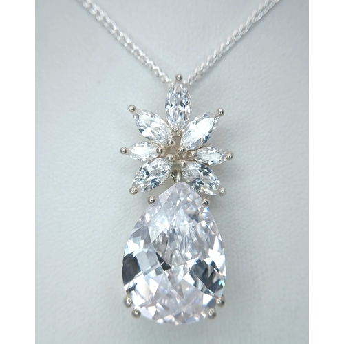 1183 - An Eye-Catching Sterling Silver and White Quartz Set Pendant Necklace-46cm Length Chain. The Pendant... 