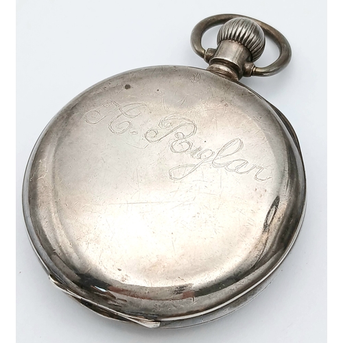 322 - Antique SILVER POCKET WATCH. Clear hallmarks for Aaron Dennison, Birmingham 1915. Mechanism marked f... 