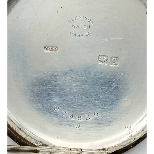 322 - Antique SILVER POCKET WATCH. Clear hallmarks for Aaron Dennison, Birmingham 1915. Mechanism marked f... 