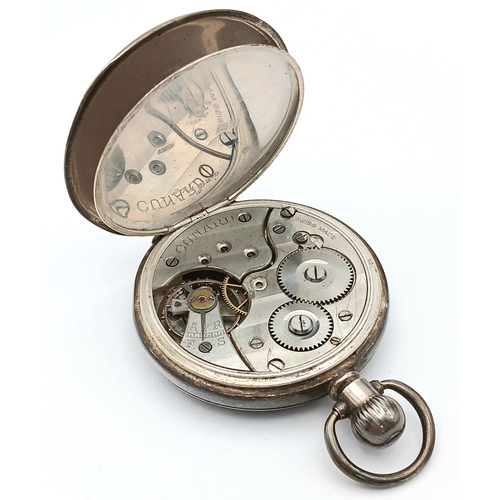 322 - Antique SILVER POCKET WATCH. Clear hallmarks for Aaron Dennison, Birmingham 1915. Mechanism marked f... 
