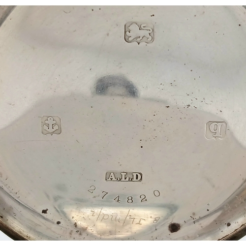 322 - Antique SILVER POCKET WATCH. Clear hallmarks for Aaron Dennison, Birmingham 1915. Mechanism marked f... 