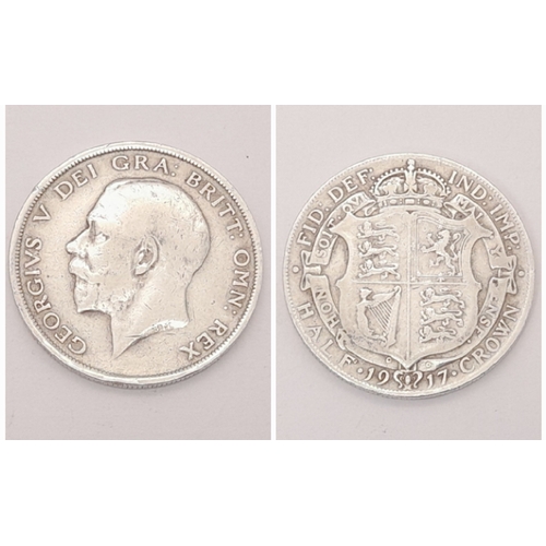 639 - A 1917 George V 925 Silver Half Crown Coin. Please refer to photos for condition.