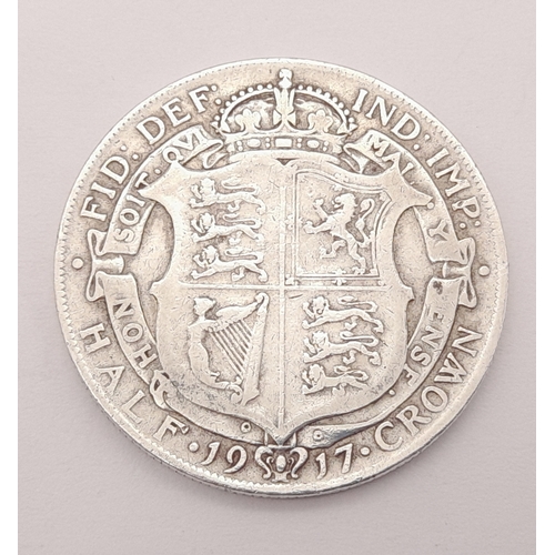639 - A 1917 George V 925 Silver Half Crown Coin. Please refer to photos for condition.