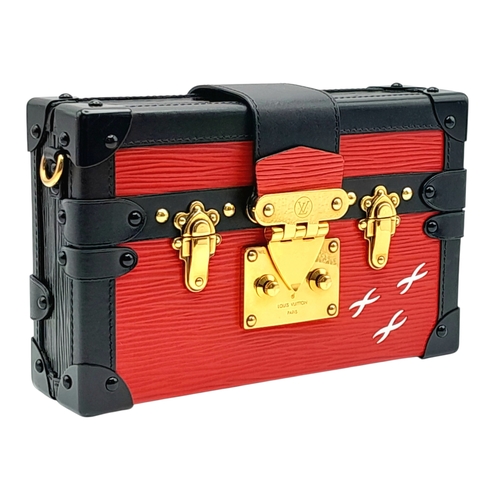 613 - A Louis Vuitton Red and Black Petite Malle Clutch/Crossbody Bag. Epi leather and leather exterior wi... 