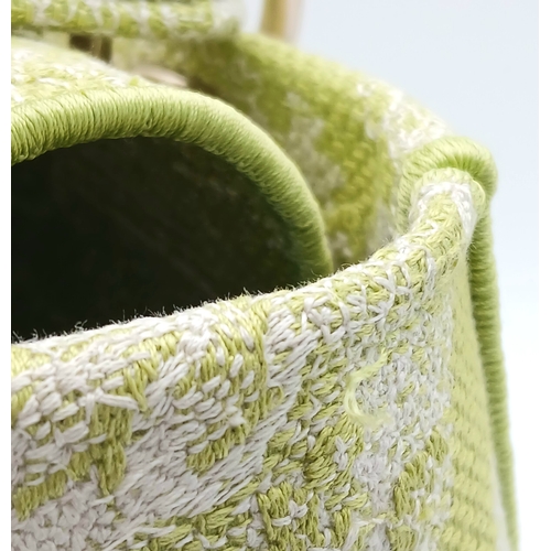 346 - A Christian Dior Green and White Lady D-Lite Bag. Toile de jouy embroidered textile exterior with go... 