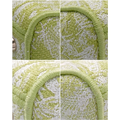 346 - A Christian Dior Green and White Lady D-Lite Bag. Toile de jouy embroidered textile exterior with go... 
