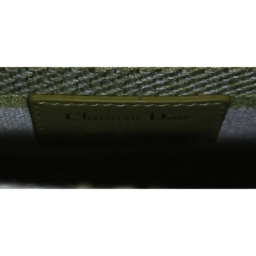 346 - A Christian Dior Green and White Lady D-Lite Bag. Toile de jouy embroidered textile exterior with go... 