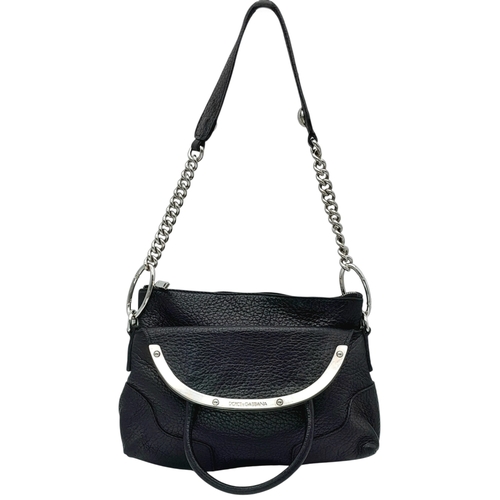1150 - A Dolce & Gabbana Black Leather Handbag. Crafted from grained black leather with silver-tone hardwar... 