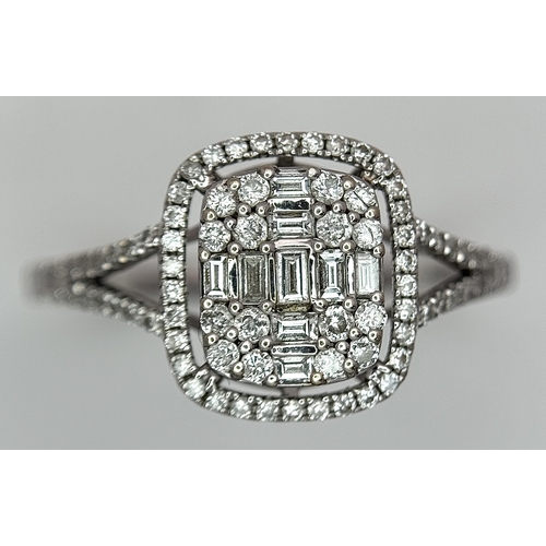 1164 - An 18K White Gold Diamond Cocktail Ring and a Pair of Diamond Cluster Stud Earrings. Ring, size P 1/... 