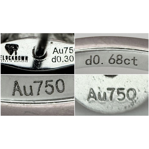 1164 - An 18K White Gold Diamond Cocktail Ring and a Pair of Diamond Cluster Stud Earrings. Ring, size P 1/... 