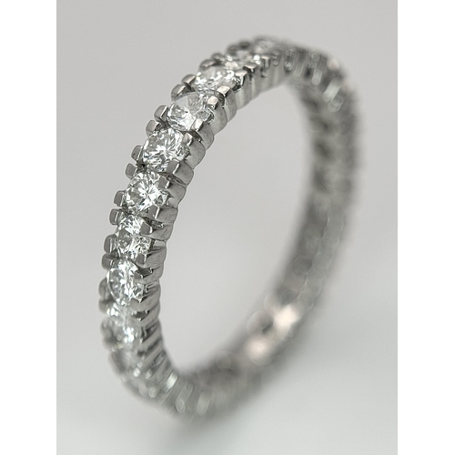 1236 - A Platinum Diamond Full Eternity Ring. 1ctw of round brilliant cut diamonds having H colour and SI1 ... 