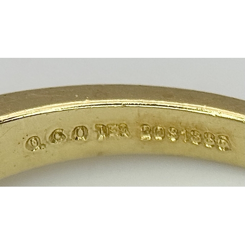 1250 - An 18K Yellow Gold Princess Cut Diamond Ring. A quartet of Princess cut diamonds of 0.60ctw having G... 