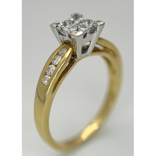 1250 - An 18K Yellow Gold Princess Cut Diamond Ring. A quartet of Princess cut diamonds of 0.60ctw having G... 