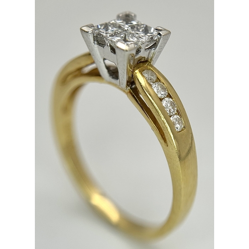 1250 - An 18K Yellow Gold Princess Cut Diamond Ring. A quartet of Princess cut diamonds of 0.60ctw having G... 