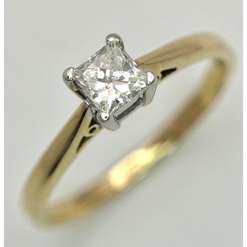 1257 - An 18K Yellow Gold Diamond Solitaire Ring. A 0.33ct Princess cut diamond having H colour and SI1 cla... 