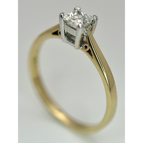 1257 - An 18K Yellow Gold Diamond Solitaire Ring. A 0.33ct Princess cut diamond having H colour and SI1 cla... 