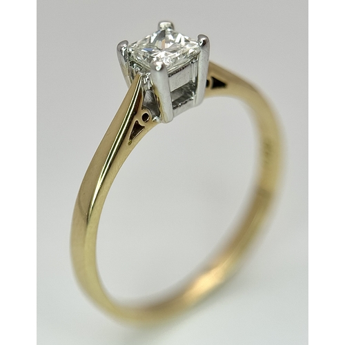 1257 - An 18K Yellow Gold Diamond Solitaire Ring. A 0.33ct Princess cut diamond having H colour and SI1 cla... 