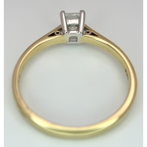 1257 - An 18K Yellow Gold Diamond Solitaire Ring. A 0.33ct Princess cut diamond having H colour and SI1 cla... 
