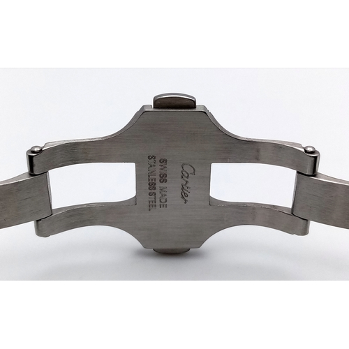 19 - A Cartier Santos 100 Diamond Encrusted Automatic Watch. Black leather strap with fold-over clasp. Di... 