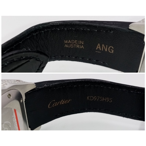 19 - A Cartier Santos 100 Diamond Encrusted Automatic Watch. Black leather strap with fold-over clasp. Di... 