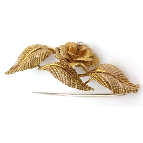 1161 - 18k yellow gold floral brooch, 0.01ct diamond weight, 13.9g total weight. SH2566I.