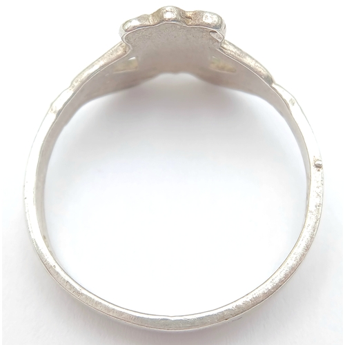 623 - Genuine Vintage SILVER CLADDAGH RING with GREEN CONNEMARA MARBLE . FULL IRISH HALLMARK. Size V - V 1... 