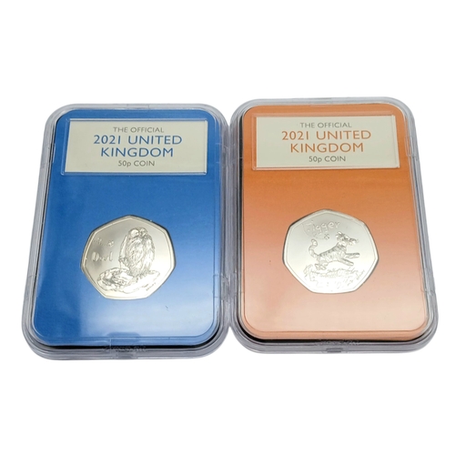 635 - Nine Winnie The Pooh Collectible 50 Pence Coins. All brilliant uncirculated and encapsulated.