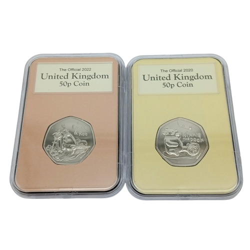 635 - Nine Winnie The Pooh Collectible 50 Pence Coins. All brilliant uncirculated and encapsulated.