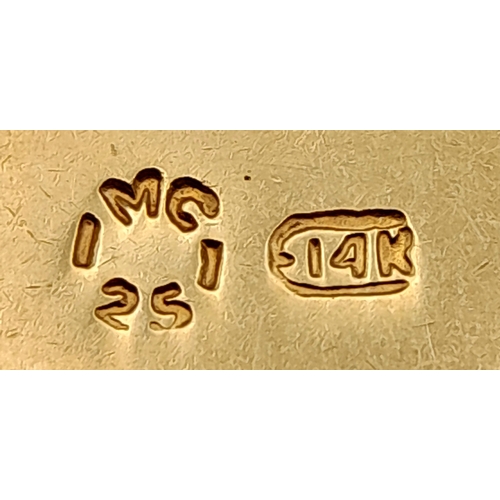 646 - A 14K GOLD CHARM BRACELET WITH 6 CHARMS .     21.9gms 
   19cms