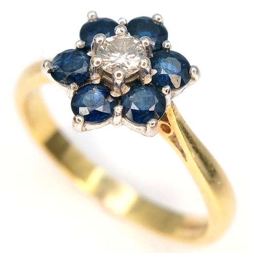 665 - Fabulous Fully hallmarked 18 CARAT GOLD SAPPHIRE and  DIAMOND RING. 4. 6 Grams. Size R. Beautiful Ri... 