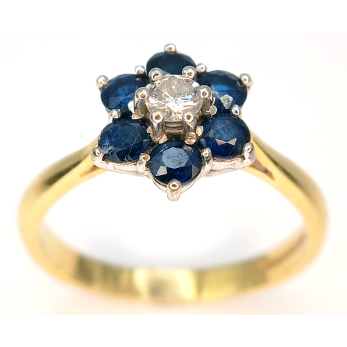 665 - Fabulous Fully hallmarked 18 CARAT GOLD SAPPHIRE and  DIAMOND RING. 4. 6 Grams. Size R. Beautiful Ri... 