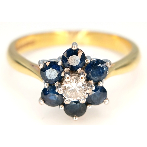 665 - Fabulous Fully hallmarked 18 CARAT GOLD SAPPHIRE and  DIAMOND RING. 4. 6 Grams. Size R. Beautiful Ri... 