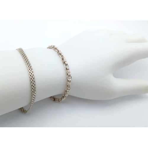 721 - 2 x Stylish ITALIAN SILVER BRACELETS to include Fretwork Flat Link (19 cm), Together with Twin Belch... 