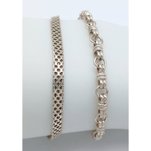 721 - 2 x Stylish ITALIAN SILVER BRACELETS to include Fretwork Flat Link (19 cm), Together with Twin Belch... 