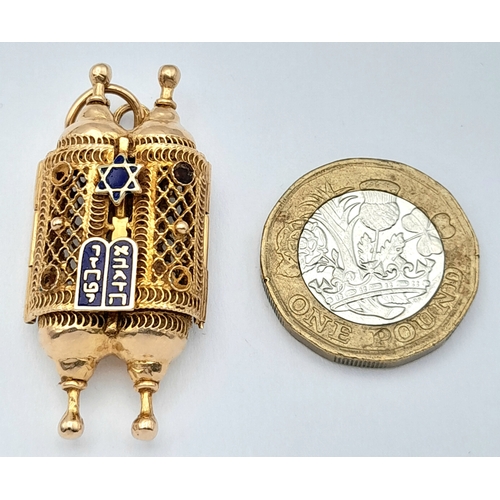 86 - A LARGE VINTAGE 9K GOLD ENAMEL ORNATE 