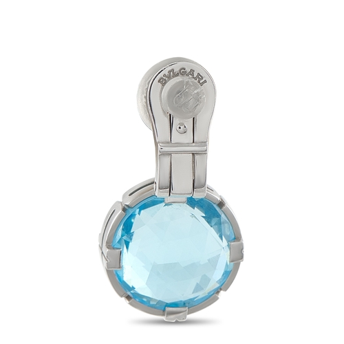 688 - A pair of Bvlgari Parentesi 18K White Gold Diamond and Topaz Clip-On Earrings. Translucent blue Topa... 