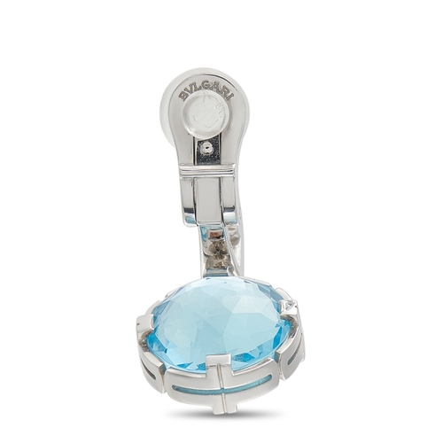 688 - A pair of Bvlgari Parentesi 18K White Gold Diamond and Topaz Clip-On Earrings. Translucent blue Topa... 