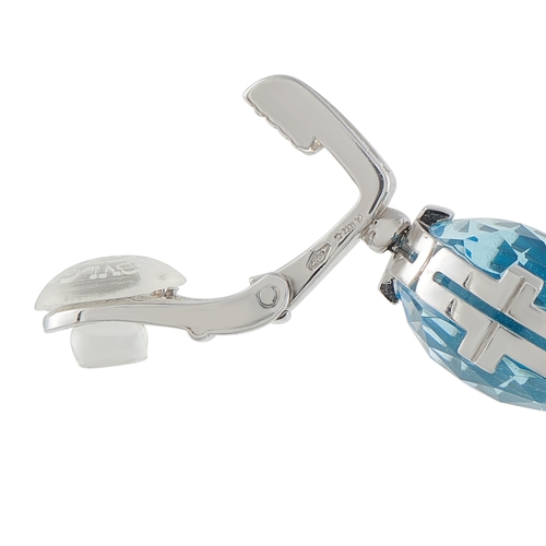 688 - A pair of Bvlgari Parentesi 18K White Gold Diamond and Topaz Clip-On Earrings. Translucent blue Topa... 